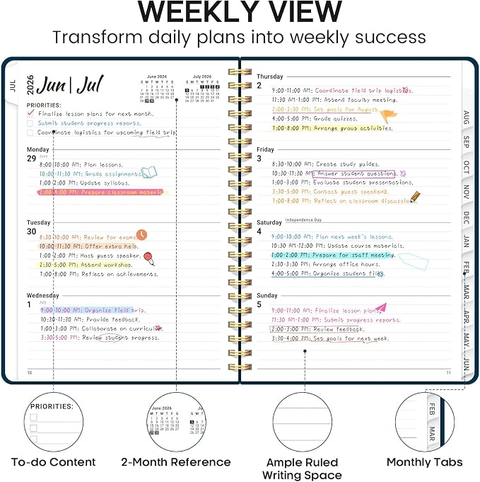 8.5" x 11" Academic Planner 2026-2027, Weekly & Monthly Calendar Planner Book, July 2026 – June 2027, Large Hardcover Organizer with Tabs, Perfect for Teachers, Students, Women & Men – A4, Navy
