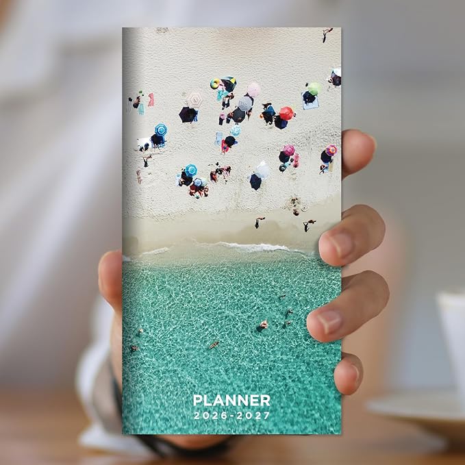 TF Publishing 2026-2027 Beaches Small Monthly Pocket Planner - 2-Year Pocket Calendar with Large Monthly Grid & Lined Notes - Mini Planner 2026-2027 for Purse, 3.5in x 6.5in