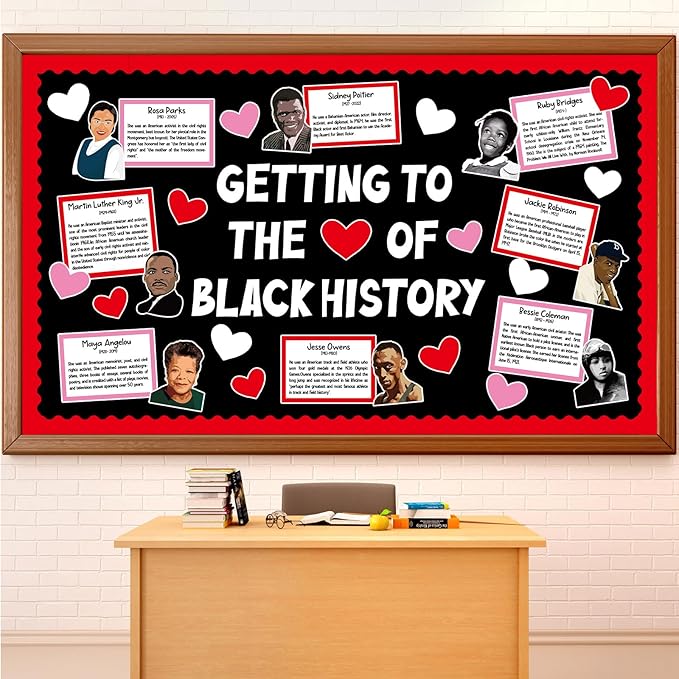 gisgfim Black History Month Bulletin Board Set Decorations African American Inspirational Classroom Decor Valentine’s Day Heart Cutouts for Wall Door Chalkboard Craft Educational School Home Supplies