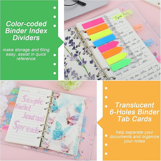 A6 Refill Paper set, 6 Plastic Binder inserts, 2 A6 Lined Refill Paper, 2 Binder Pockets, 160 Index Tabs,6 Holes Refillable Paper for Planner Organizer Notebook Journal (Mori Series)
