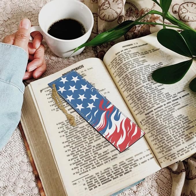 Patriotic American Flag Bookmarks for Women Book Lover Bookish Book Marker with String for Bookworms, Cool Bookmarks for Adults Kids