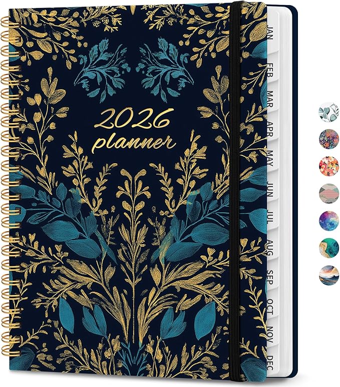 2026 Planner, Weekly and Monthly Calendar Planner Book, January 2026 - December 2026, Hardcover Spiral Planner with Monthly Tabs, Notes Pages, Perfect for Women & Men, A5 (6.4" x 8.5") - Midnight