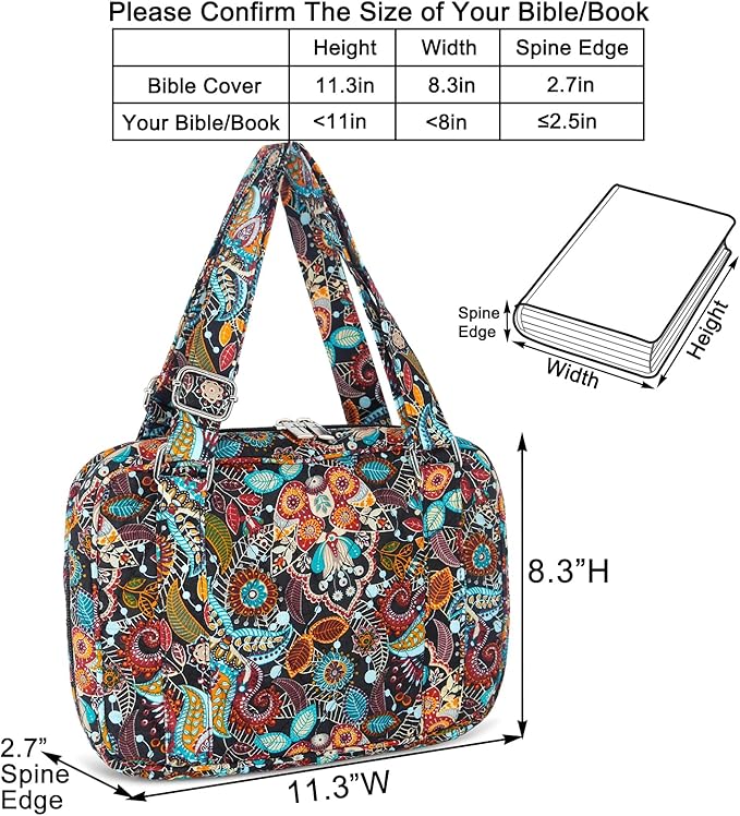 Bible Cover for Women with Adjustable Straps, Extra Large Study Bible Carrying Case Bag with Zip Pocket, 11.3x8.3x2.7 Inches