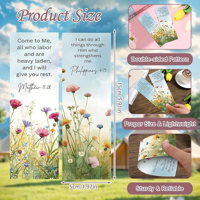 Bible Verse Bookmarks Gifts - 160 Pcs Flower Scripture Bookmark Christian Religious Book Mark Page Clips Inspirational Gift for Women Men Church Book Lovers Student Teacher Bookish Supplies