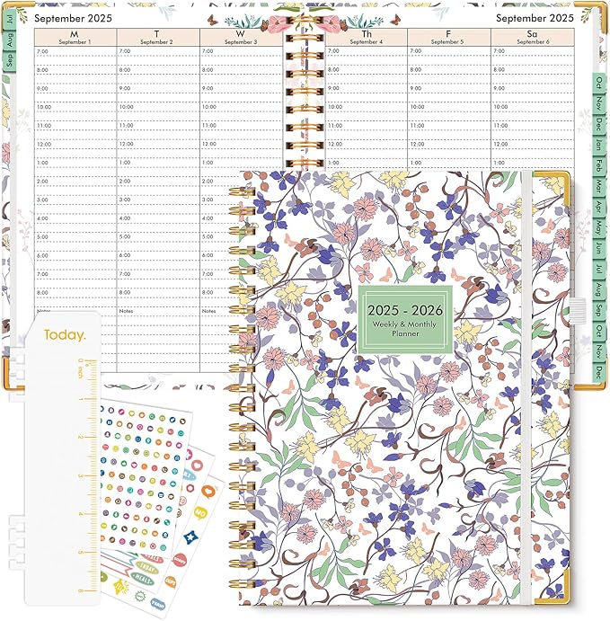 2026 Appointment Book, Hardcover Planner 12 Months Weekly and Monthly (January 2026 - December 2026), 8.5"x11" Daily Hourly Planner 60-Minute time Slots, Spiral Calendar Schedule Book for Work School Teacher Student, Purple Floral
