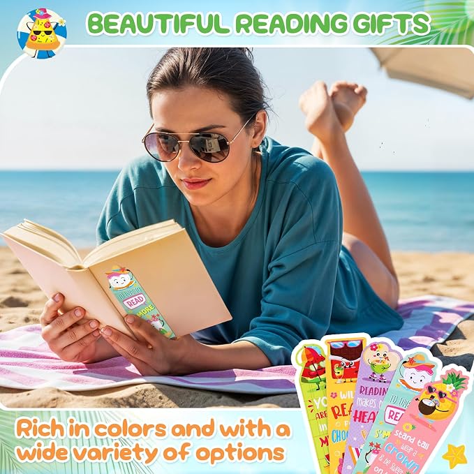 Eersida 90 Pieces Summer Scented Bookmarks Fruit Food Theme Sayings Bookmarks Sayings Assorted Cute Scented Gifts for Learning Reading Rewards Food Lovers, 10 Styles