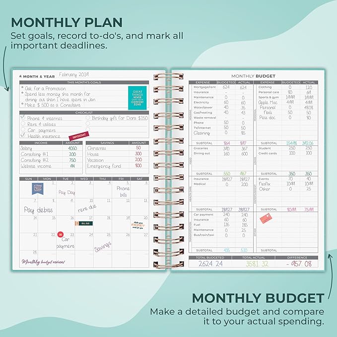 Clever Fox Budget Planner Spiral – Expense Tracker Notebook – Monthly Budgeting Organizer, Finance Logbook & Accounts Book to Control Your Money – Undated Bill Tracker, 6.3x8.4” - Turquoise