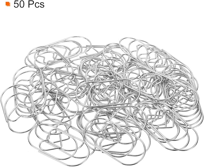 MECCANIXITY Paper Clip Heart-Shaped Cute Decorative Fun Clips Bookmarks 2 Inch Silver Tone for Organize Office Home, Pack of 50