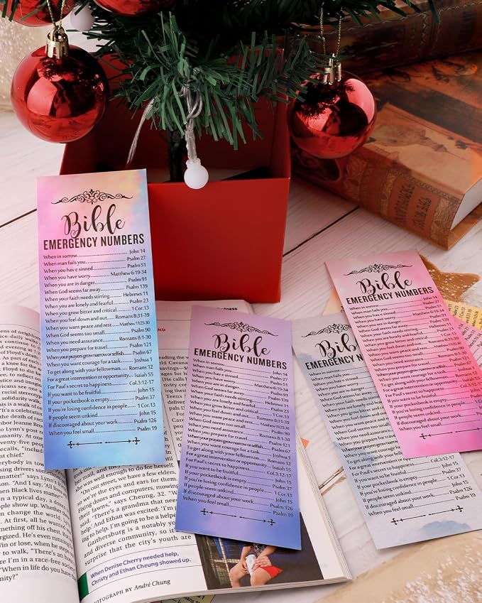 120 Pcs Bible Emergency Numbers Bookmark, Christian Bookmarks, Religious Bible Verse Bookmark, Christian Gifts for Church Supplies, Giveaways for Church Welcome Gifts Sunday (Watercolor)