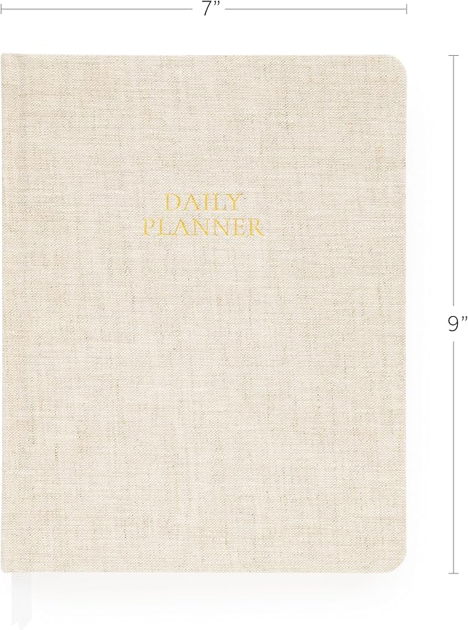 Sugar Paper Undated Daily Planner, Fabric Cover, 7 x 9 Inches, Hardcover Weekly Planner (Flax)