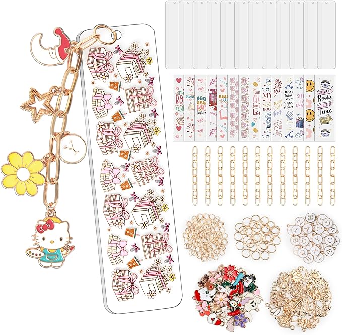 244 Pcs Bow Acrylic Bookmark Blanks(2mm) Thicken 15 DIY Bookmark Making 17 Bow UV DTF Sticker 76 Charms 15 Extender Chains and 130 Jump Ring Suitable for DIY Crafts Gifts