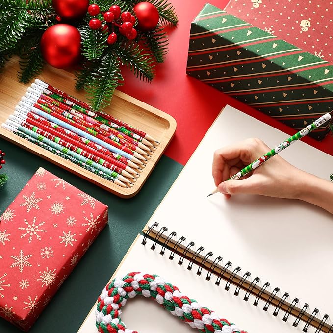 Yexiya 336 Pcs Christmas Pencils for Kids Bulk Colorful Holiday Wood Pencils with Erasers Xmas Snowman Santa Elk Christmas Classroom Gifts for Goodie Bags Office School, 12 Styles