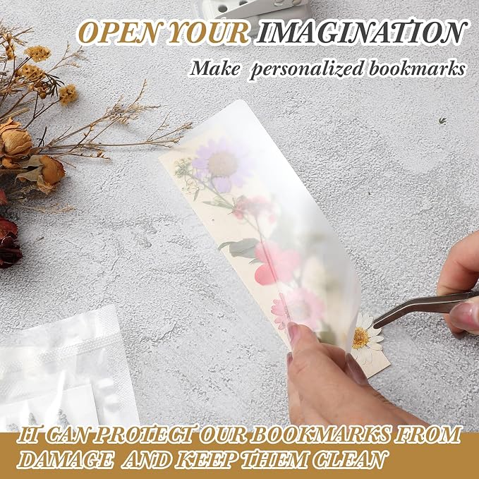 Fuyoooo 376 Pcs Dried Flower Bookmark Making Kit, DIY Bookmark Laminating Pouches with Tassels and Puncher, Handmade Craft Kit for Women, DIY Gifts for Book Lovers (Retro Color,2 x 6 Inch)