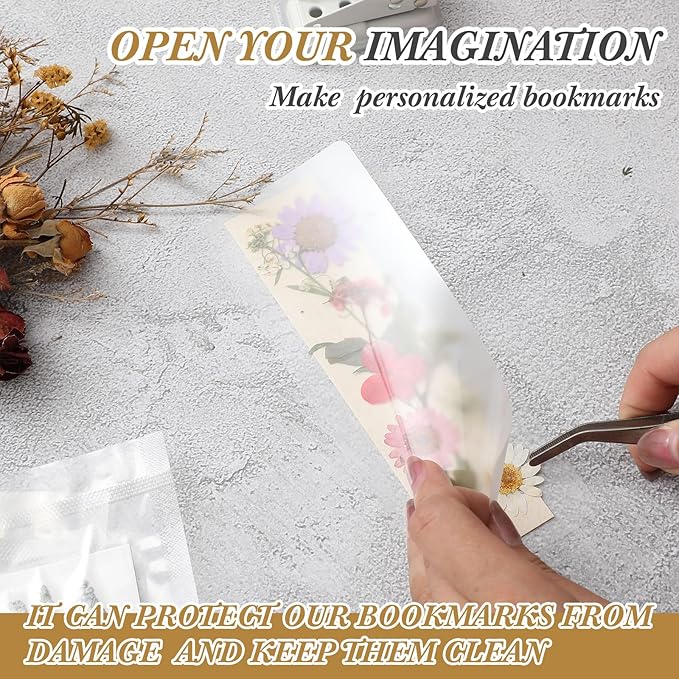 Fuyoooo 176 Pcs Dried Flower Bookmark Making Kit, DIY Bookmark Laminating Pouches with Tassels and Puncher DIY Project Gifts for Women Night Out Craft Book Lovers (Rainbow Colors,3 Size)