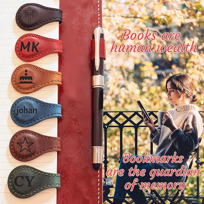 Custom Leather Magnetic Bookmark Personalized Magnetic Leather Bookmark Custom Engraved Vintage Bookmarks Name Initials Text Book Marker Clips Gifts for Readers Book Lovers Women