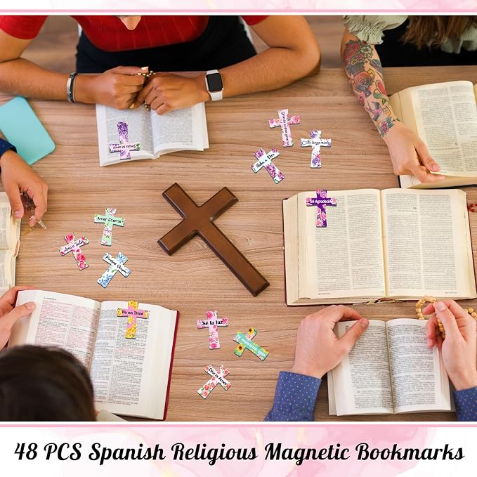 Skyygemm 48 Pcs Spanish Bible Verse Magnetic Bookmarks Separadores para Biblia En Spanish Cross Bookmarks for Bible Christian Gift for Women Bulk Mother's Day Church Gift's for Study Supplies