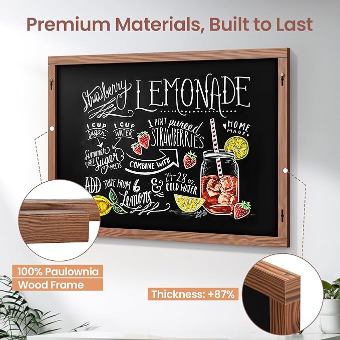 2-in-1 Double-Sided Magnetic Chalkboard 36"x24", Chalk Calendar Board & Large Blackboard for Kitchen & Home Decor, Schedule, Menu, Back-to-School Gift - Hanging Chalk Board with 2 Liquid Pens, Brown