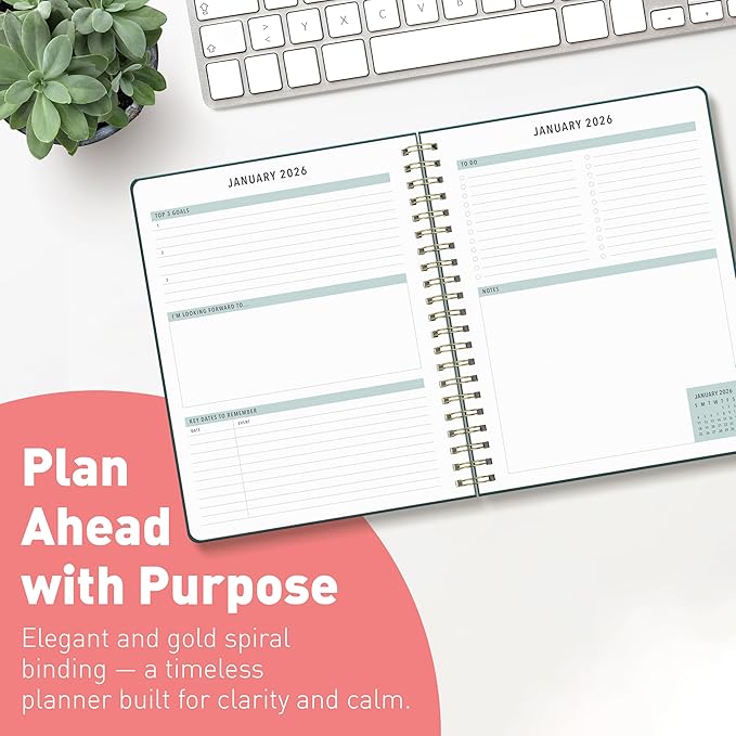 Sweetzer & Orange 2026-2027 Monthly Planner Notebook – 7.5" x 9.5" Two-Year Calendar Planner – January 2026 to December 2027 – Clean Monthly Layout, Sturdy 120gsm Paper, Gold Spiral Binding