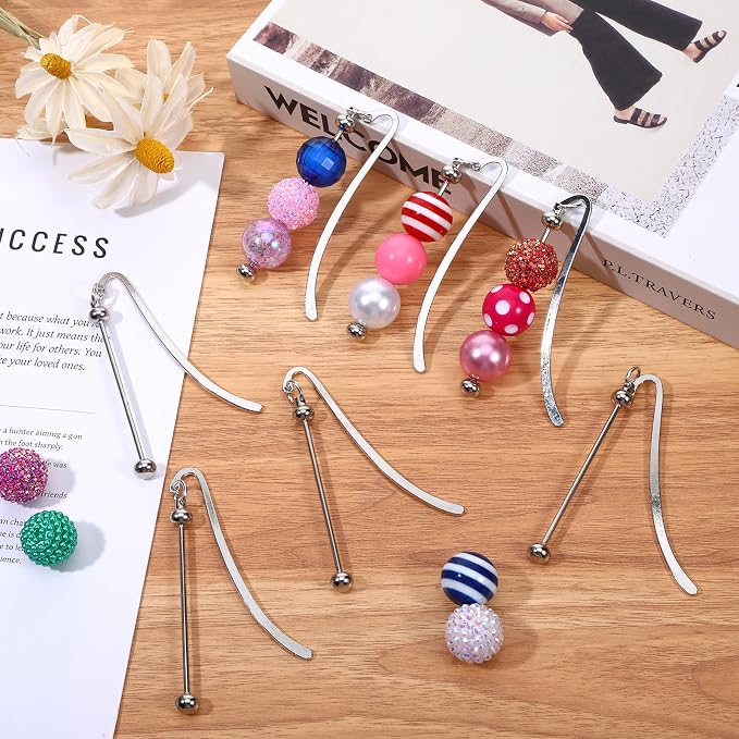 12 Pcs Beadable Bookmarks DIY Metal Bookmark Bar, Metal Beadable Blank Bar Beaded Bookmark Craft Jewelry Pendant DIY Modern, Charm Gifts for Book Lovers, Students, Teachers Office Supplies(Silver)