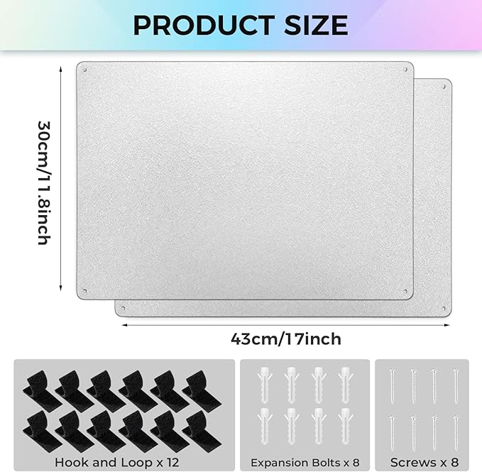 Thboxes 2 Pack Magnetic Board, 17" x 11.8" Metal Magnet Board for Wall Magnet Bulletin Boards for Cabinet Refrigerator Home Office to Display Magnetic Spice Jars Fridge Magnets Notes Photos (Silver)