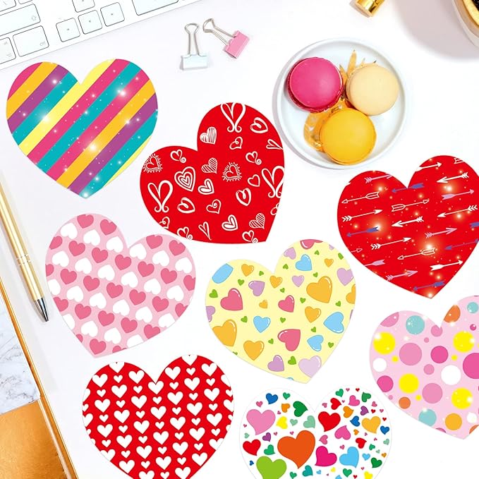 Fancy Land Heart Cutouts Colorful Valentine's Day Cutouts for School Bulletin Board Classroom Decoration 45Pcs