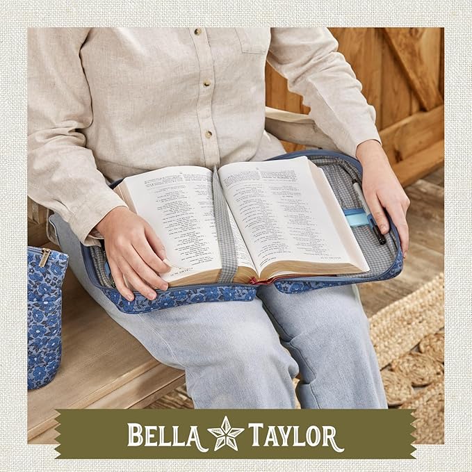 Bella Taylor Quilted Bible Cover for Women - Large Study Bible Case - Navy Floral