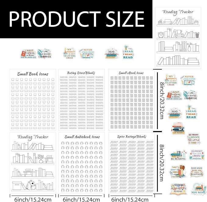 8 Sheets 6x8 Inch Reading Journal Tracker Stickers Bookmark Tracker Sticker | Reading Progress Stickers for Book Lovers Bookish Bookworms Student Gift
