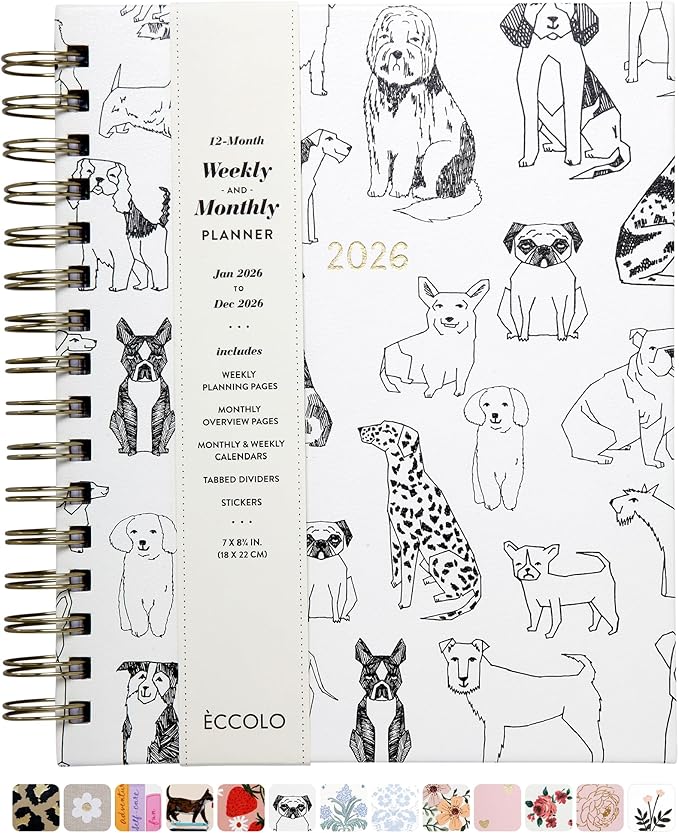 WORLD TRAVELER 2026 Planner Weekly and Monthly - 7'' x 8.75'' Hard Cover January December Spiral Daily Planner 2026 To Do List, Size 7X8.75, White Pet