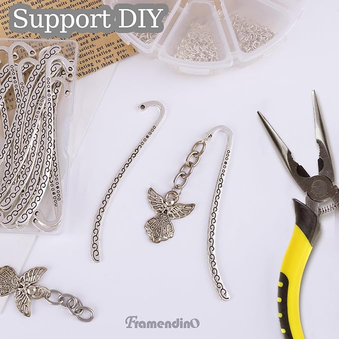 Framendino, 20 Pieces Alloy Bookmark Retro Silver Metal Carving Hook with Tibetan DIY for Teacher Reading Enthusiasts