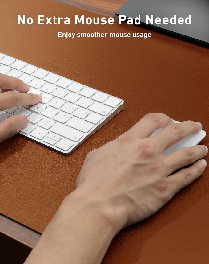 Aothia Faux Leather Desk Mat - Large Mouse Pad, Non-Slip PU Leather Blotter, Waterproof Writing Surface for Office and Home (Brown, 42" x 17")