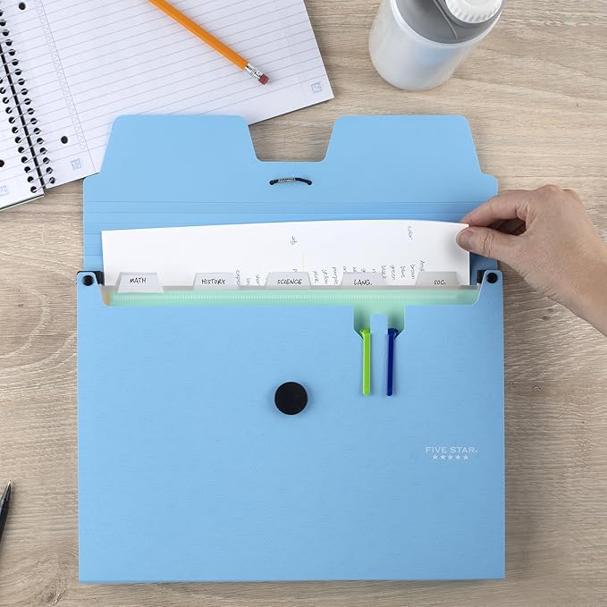Five Star Expanding File Organizer, 6-Pocket Accordian File Organizer, Bungee Closure, Holds 8-1/2" x 11" Paper, Tidewater Blue (350100C-ECM)