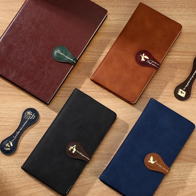 Spakon 6 Pcs Christian Fathers Day Magnetic Bookmark Gifts Bible Bookmarks Religious Personalized Magnetic Leather Book Marker for Men Women Coworkers Teachers Students(Dark Color,Elegant)