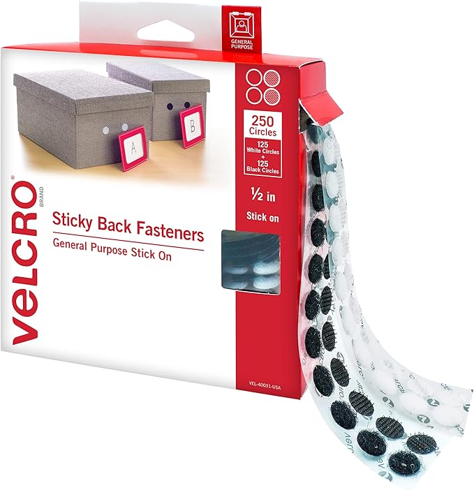 VELCRO Brand Dots with Adhesive 250 Sets White and Black Assorted | VELCRO Brand Mounting Squares Pack of 20 7/8 Inch Black Adhesive Backed