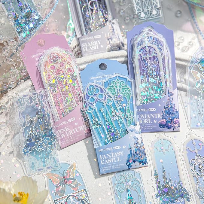 40Pcs Holographic Bookmark, Transparent Waterproof Flashing Castle Butterfly Flower Bookmarks, Rose Floral Window Bookmark Book Markers for Book Lover Kids Teacher Student Birthday Gift (Holo)
