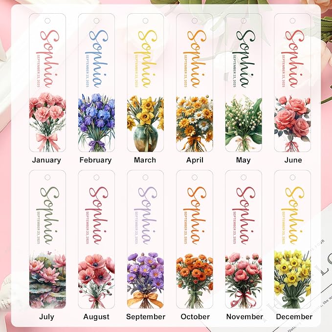 Personalized Bookmarks for Women Book Lover Birth Flower Birthday Customized Gifts for Reading Her Daughter Friends (Acrylic Bouquet)