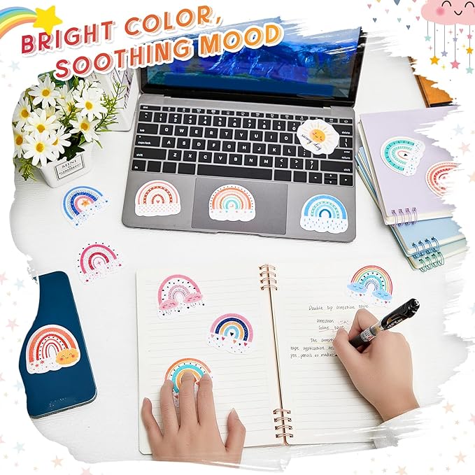 Gersoniel 36 Pcs Anxiety Sensory Stickers Strips Adhesive Textured Mental Health Calm Stickers Mindfulness Fidget Decals Stress Anxiety Relief Items for Therapy Office Desk(Boho Style)