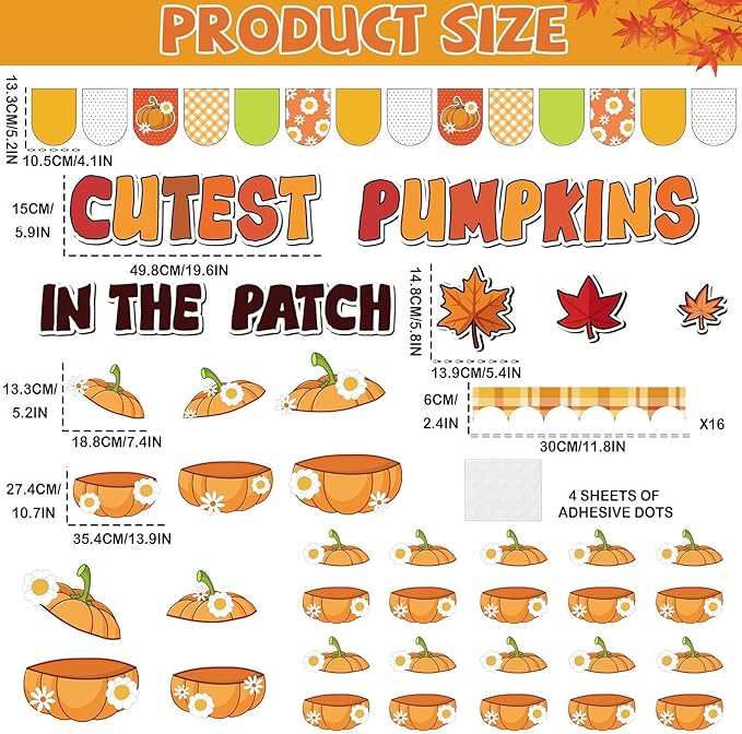 Thanksgiving Pumpkin Bulletin Board Fall Pumpkin Classroom Decorations Autumn Flower DIY Photo Crafts Cutout Pumpkins in The Patch Classroom Decor for Thanksgiving School Office Chalkboard