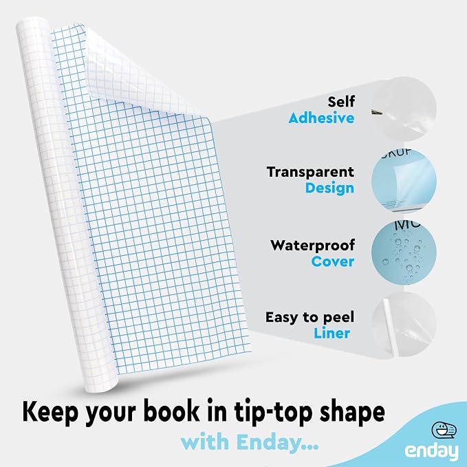Clear Contact Paper, 17.5” x 5-Feet, Transparent Self Adhesive Book and Textbook Covers for Paperbacks and Hard Covers, Plastic Protective Covering Contact Paper Roll, Acid Free, 2 Rolls – By Enday