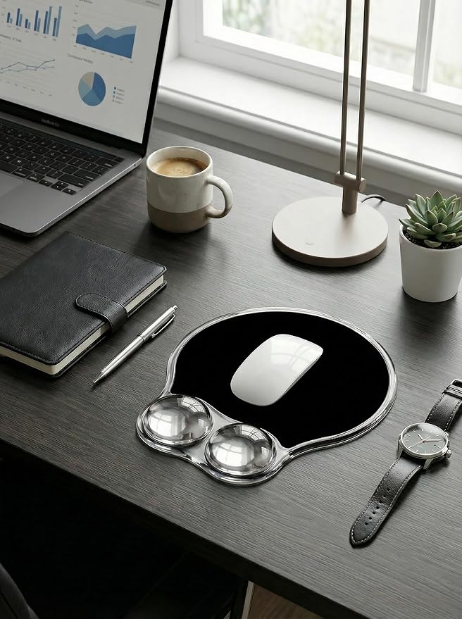 Ergonomic Gel Mouse Pad Wrist Rest Support for Desk, PU Base, Smooth Surface, Crystal Gel Cushion, Non-Slip Stability, Mousepad for Office/Home/Study Black AMP-04