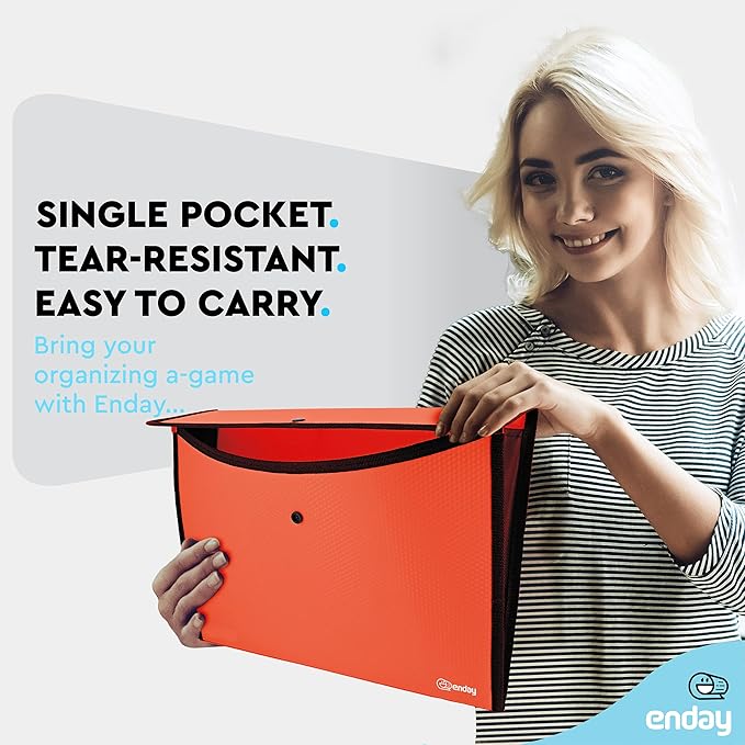 Square Flap Document Holder Red, Expanding File Folder, A4 Letter Size Reusable Filling Envelopes, Snap Closure Wallet File Pouch Also Available in Pink, Purple, Green, Blue, Grey, 1 Pc– By Enday