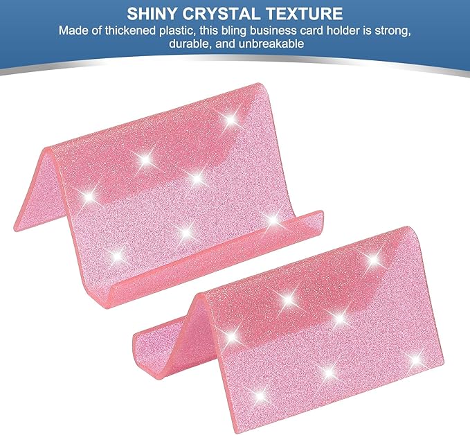 PATIKIL Business Card Holder for Desk, 2Pcs Acrylic Business Card Holders Shine Card Stand Organizer Cards Display for Office Exhibition, Pink/Blue