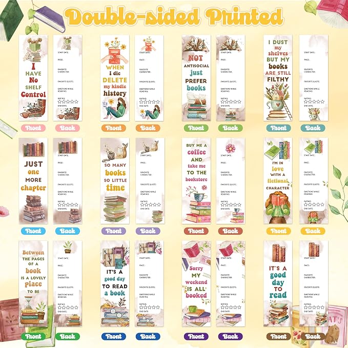 Haooryx Book Lovers Book marks - 120 Pcs Watercolor Paper Bookmark Humor Double-Sided Reading Page Marker Tracker Book Reading Club Party Teacher Supply School Prize Student Reward Kids Birthday Gifts