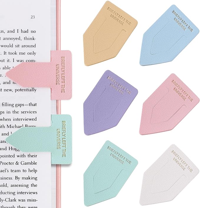 Leather Bookmark for Reading Women, BRIEFLY Left THE Universe Bookmarks, Index Book Marks for Book Lovers, 6 Pcs Light Color Set