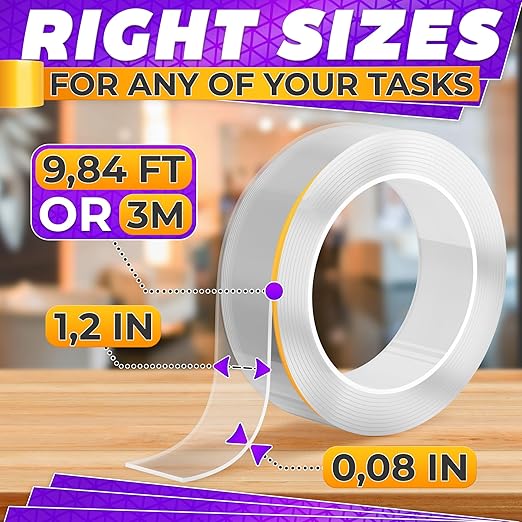 Heavy Duty Double Sided Tape – Clear Two Sided Tape Heavy Duty 9.84 Ft × 1.2" Wide – Weather Resistant Adhesive for Plastic, Wood, Glass, Metal & Marble, Suitable for Arts, Crafts & Gift Wrapping