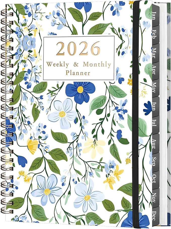 2026 Planner - Jan. 2026 - Dec. 2026, A5 (6.3" x 8.4") Planner Weekly and Monthly, Calendar Planner 2026 with 12 Monthly Tabs, Inner Pocket (White Flowers)