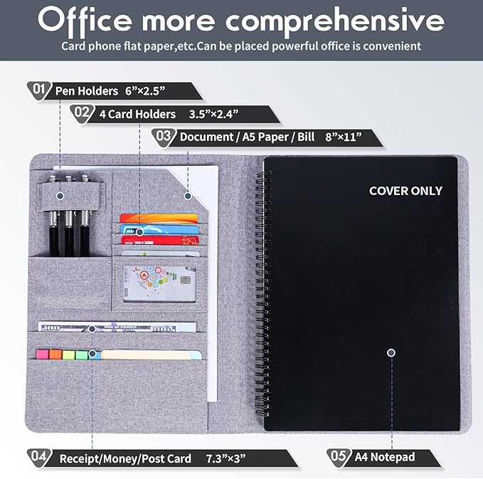 Folio Planner Cover for Rocketbook Smart Notebook– Waterproof Portfolio Organizer Fits A4/Letter Size (8.5x11 Inch), Professional Academic & Office Use (Gray)