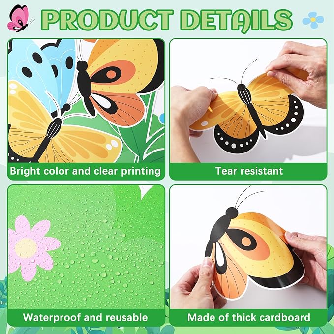 76PCS Spring Classroom Bulletin Board Decorations Set We Bloom Together Butterfly Flower Cutouts with DIY Photo Craft Spring Summer Floral Boarders for School Church Chalkboard Wall Decor Office Home