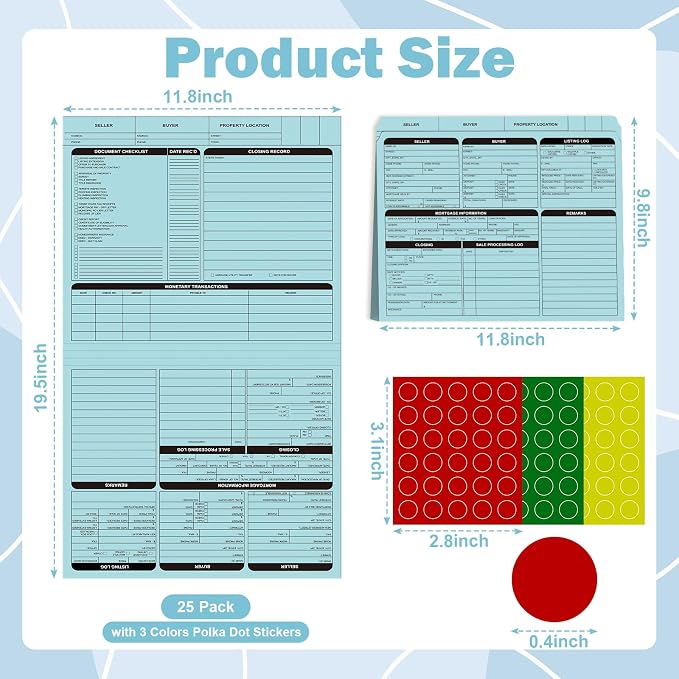 25 Sheets Blue Real Estate Listing Folder Letter Size Real Estate Transaction File Folders with Color-Coded Dots Right Panel List Estate Planning Document Folder Realtor Supplies for Organizing