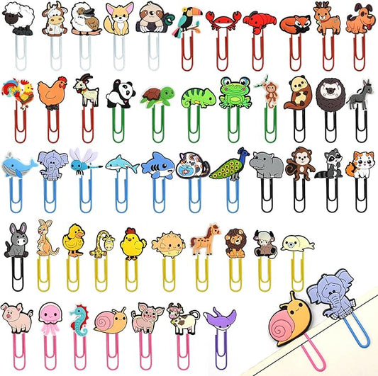 Cute Paper Clips, 50Pcs Cute Animals Bookmark Paperclips Bulk Metal Fun Cat Dog Planner Clip Charm Clamp Desk Accessories Stationery Colorful Office Supplies gifts for Student Teacher Party Decorative
