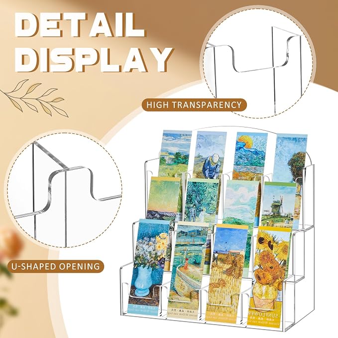 Yuntau Acrylic Bookmark Display, Adjustable 2. 2'' Bookmark Stand, Portable Sticker Holder, Curved Pockets Greeting Card Display for Business Vendor, Retail Store Shop (Integrated,12 Pockets)